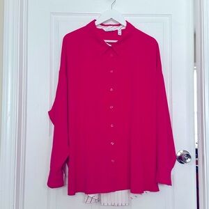 Women’s Peace Love World Relaxed Woven Shirt Hot Pink Pinstripes Hi-low 3X EUC